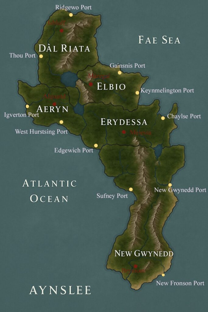 map of Aynslee and the 5 kingdoms