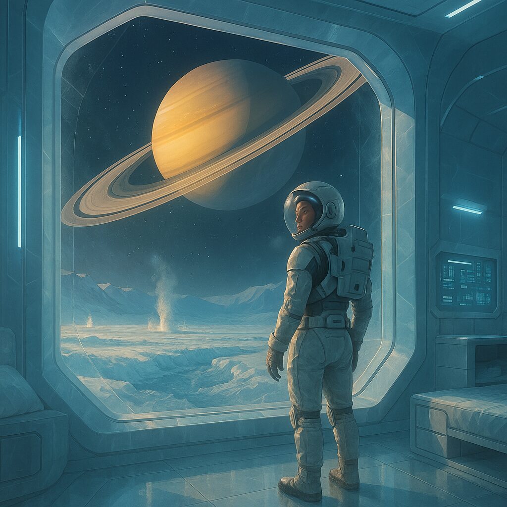 Elena Voss at her new home on Enceladus