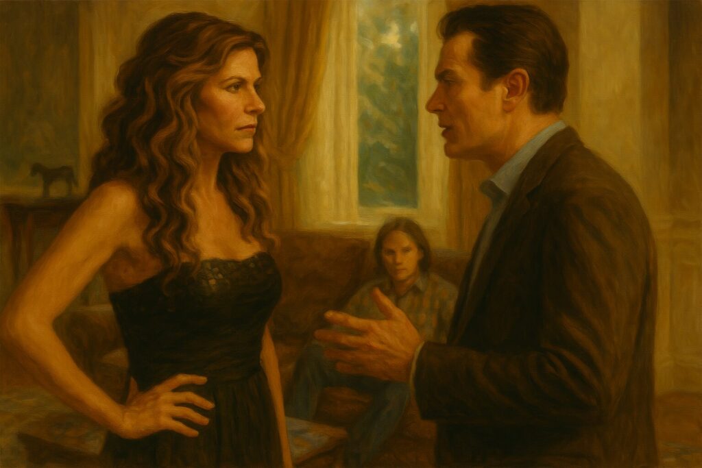Maggie and Don Stark argue with Sam in background