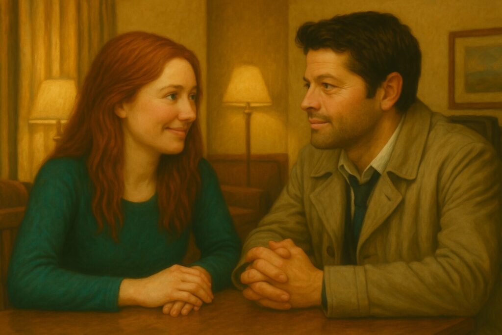 Analina talks with Cas at the motel - both are smiling