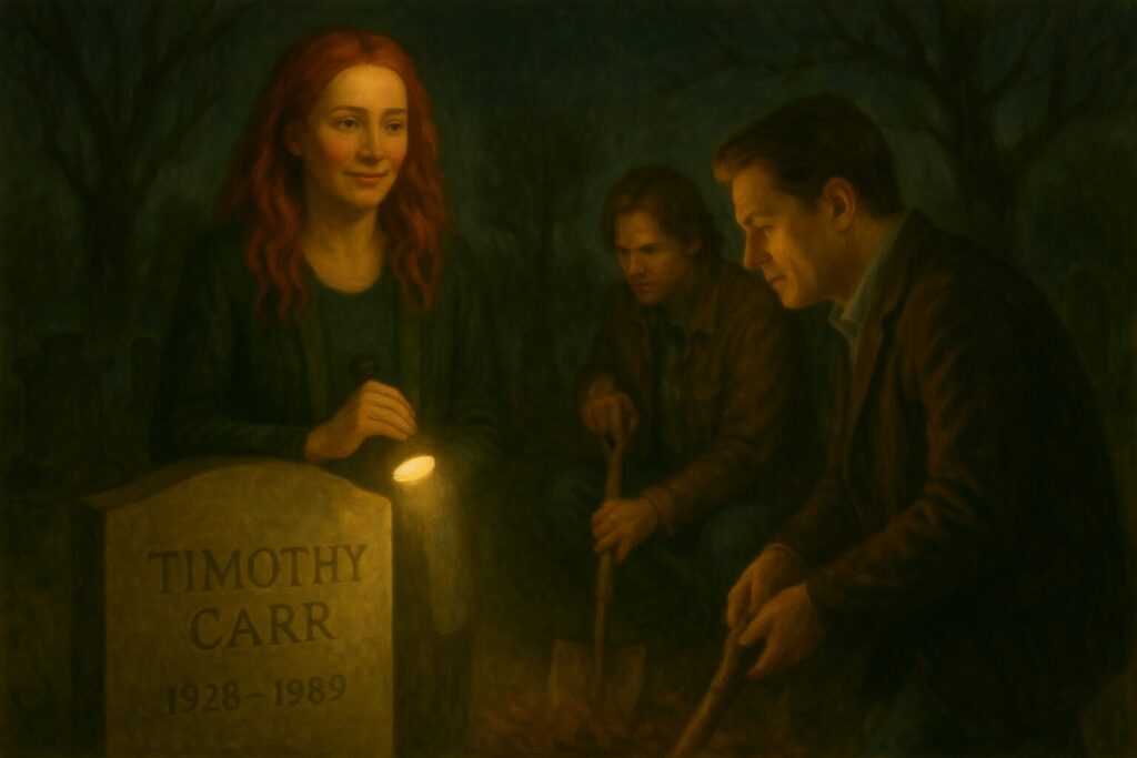 Analina, Sam, and Dean are digging up Tim Carr's grave